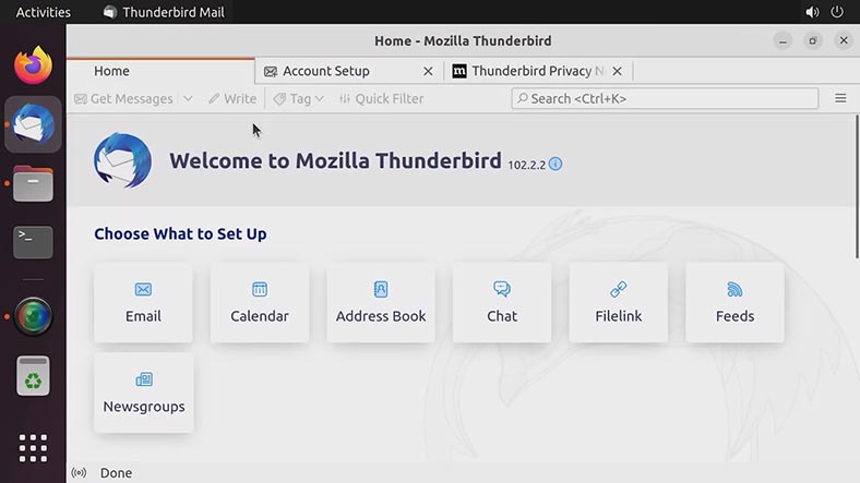 Thunderbird lançamento do aplicativo pela primeira vez