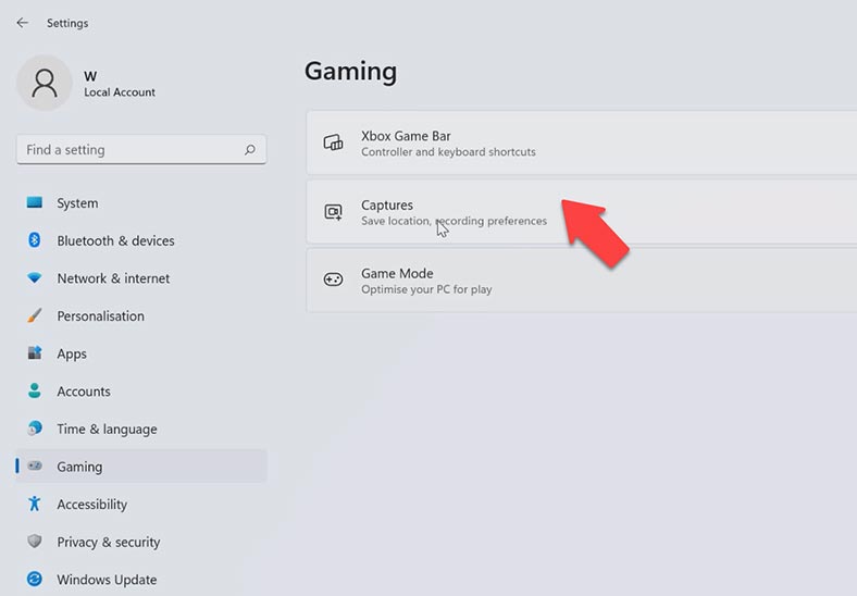 Start - Settings - Gaming - Captures