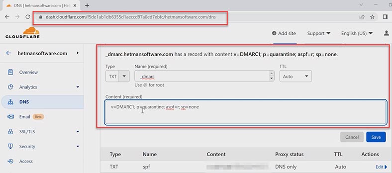 Creating a DMARC DNS record