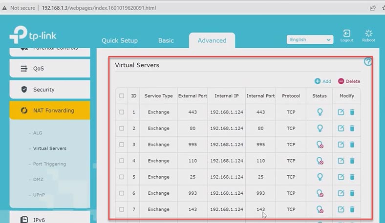 Ouverture de ports pour les services