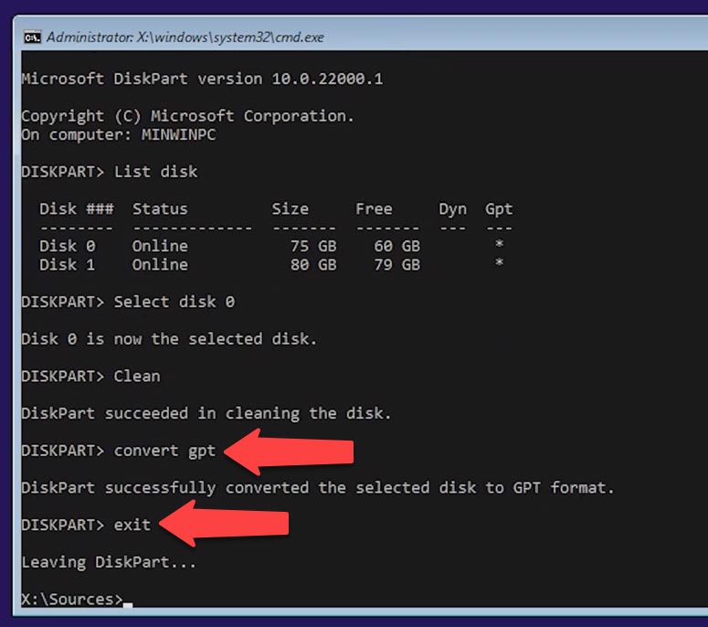 Convert the disk with the command Convert GPT