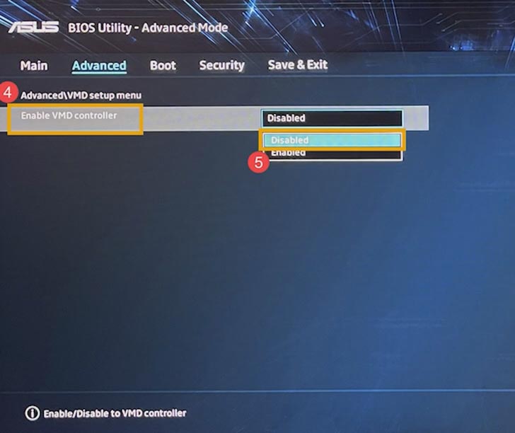 Deshabilitar el dispositivo de administración de volumen de Intel en BIOS