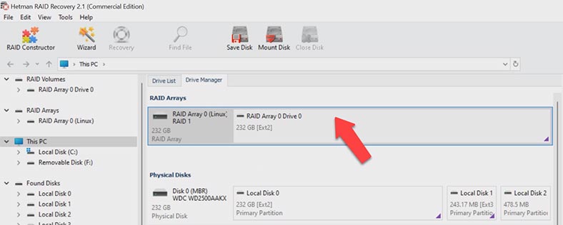 Hetman RAID Recovery has rebuilt the array automatically