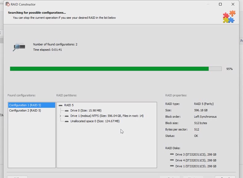 Rechercher des configurations RAID possibles