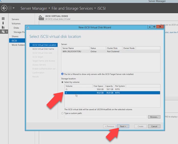 Asistente de creación iSCSI Virtual Disk