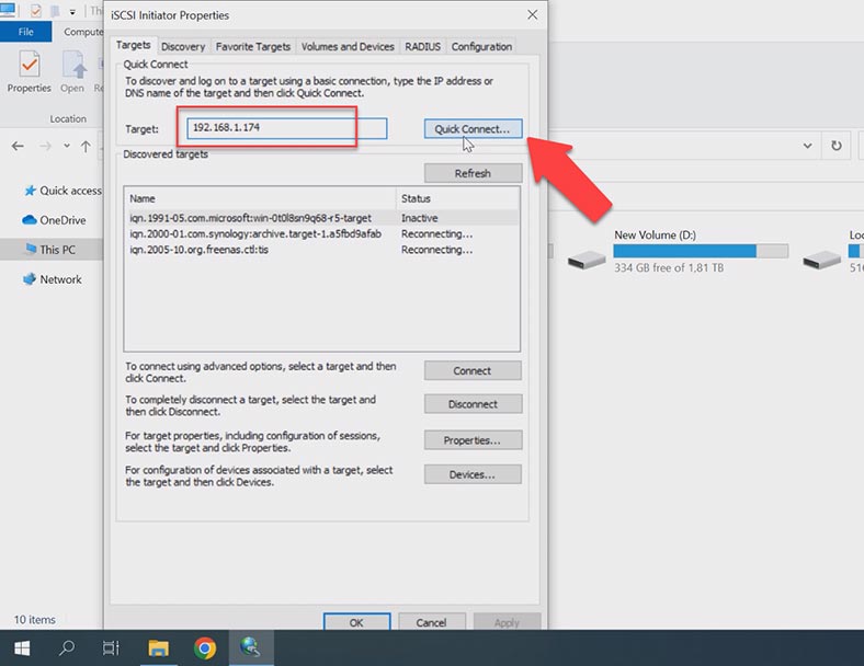 ممهد iSCSI على جهاز الكمبيوتر