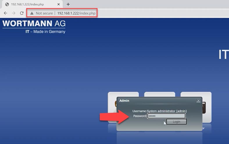 Login no painel de administração do TERRA NASBOX 5G2