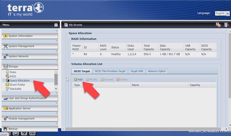 Configuración de conexión iSCSI en TERRA NASBOX 5G2