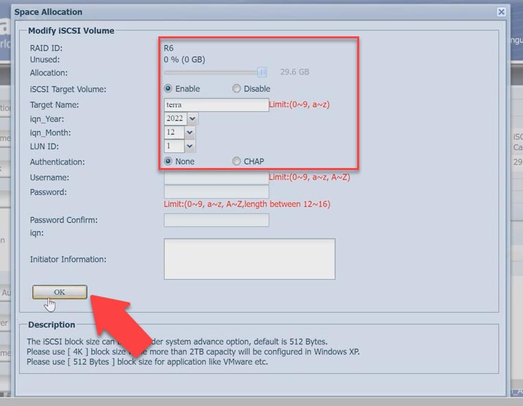 Crear partición iSCSI