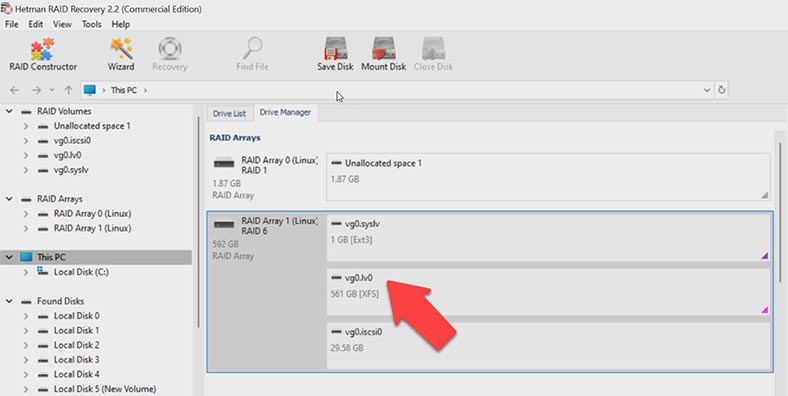 Hetman RAID Recovery a reconstruit automatiquement la RAID