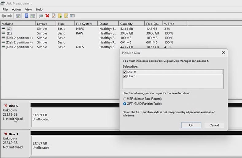 Ініціалізація дисків у Windows