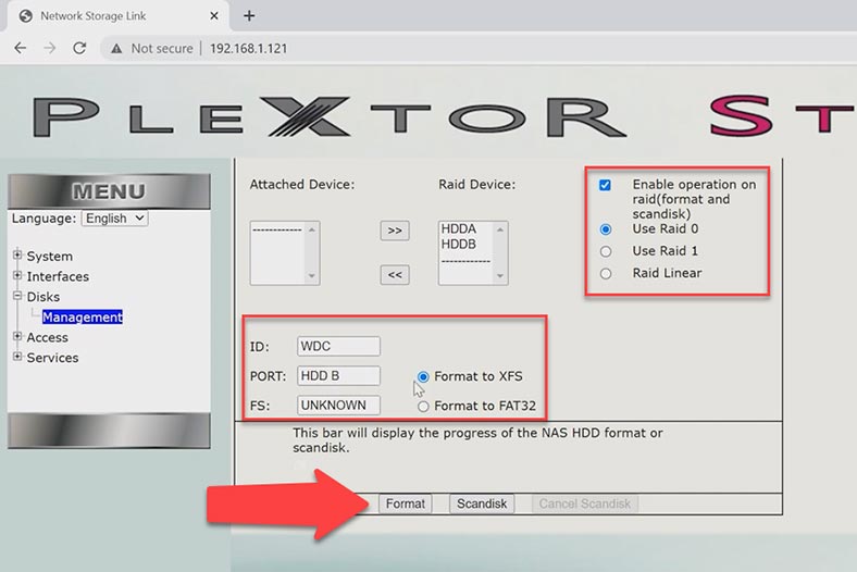 Choose the RAID type and file system