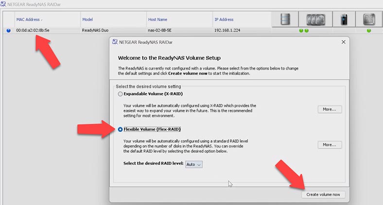 Configuration du volume ReadyNAS