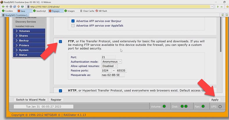 Configuration de l'accès FTP avec les protocoles de fichiers standard