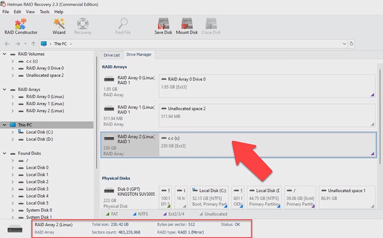 Hetman RAID Recovery reconstruiu automaticamente o RAID