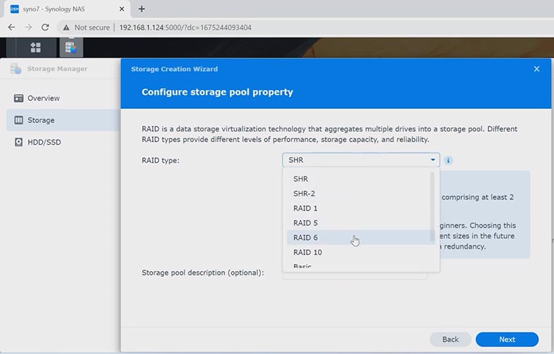 Elegir el nivel de RAID en Synology NAS DS2422+