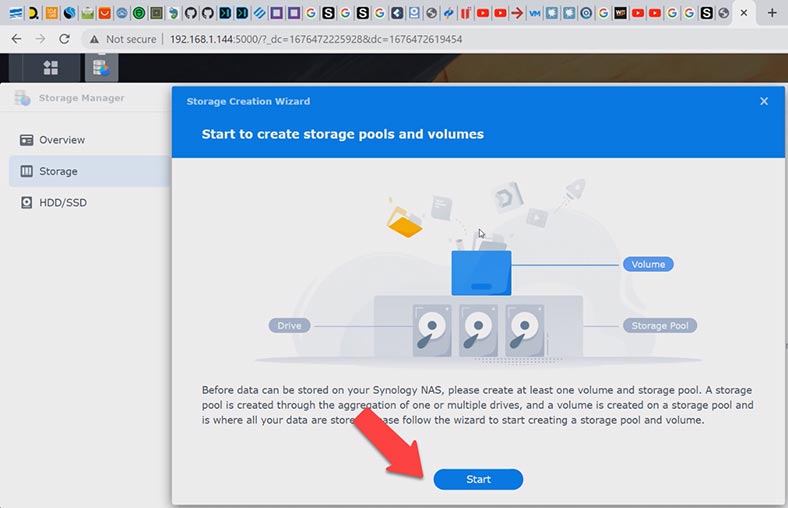 Configuração inicial do armazenamento de rede