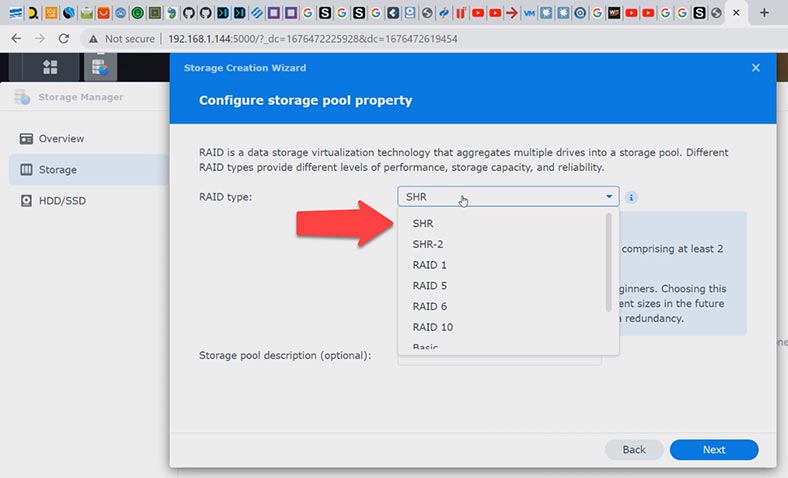 Choosing the RAID type - Synology Hybrid RAID 1