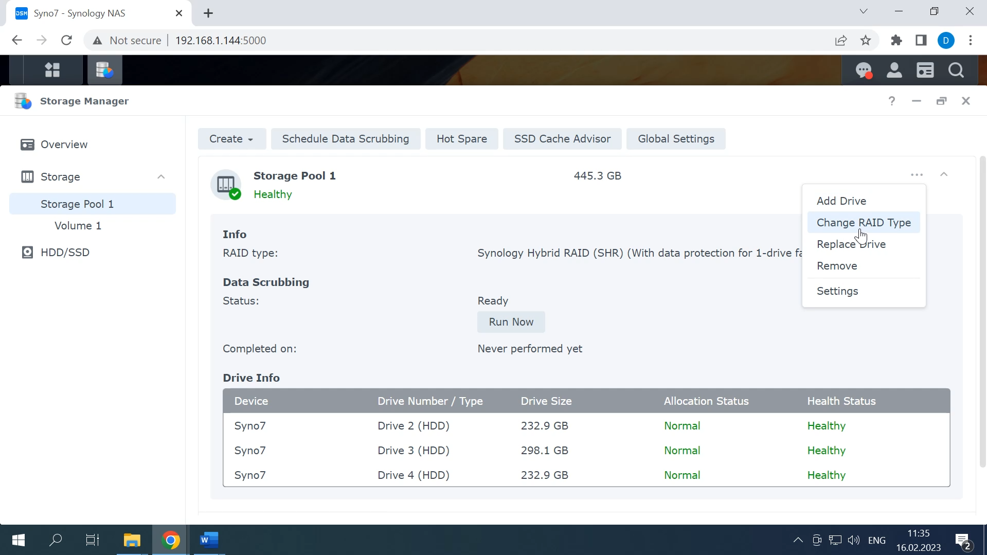 Changing RAID type on Synology NAS DS1621+