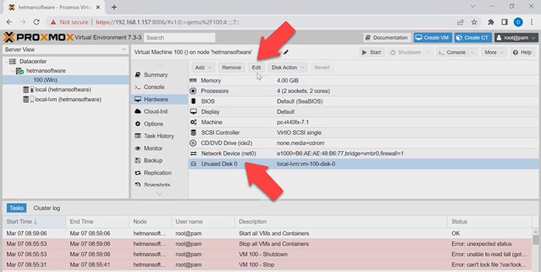 Connecting an unused disk