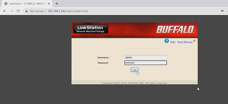 Signing in to Buffalo LS-WXL236