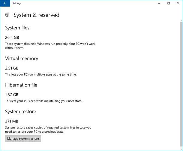 Settings / System & reserved