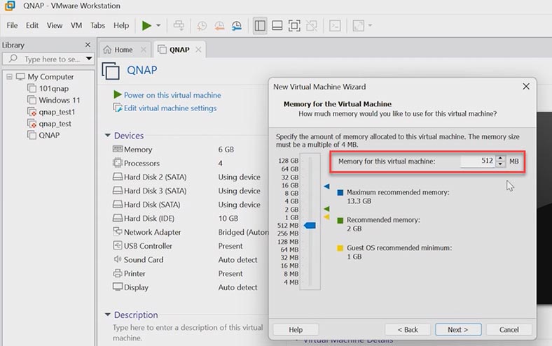 Give the amount of system memory for the virtual machine