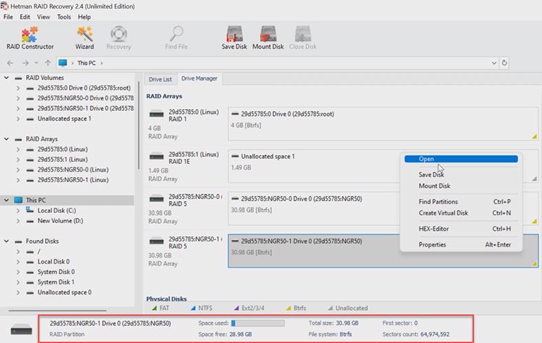 Le programme a automatiquement identifié et reconstruit le RAID