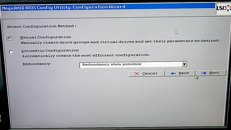 Seleccione el tipo de RAID manual o automático