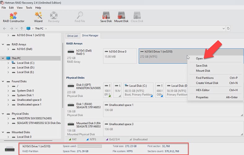 Hetman RAID Recovery rebuilds the RAID automatically