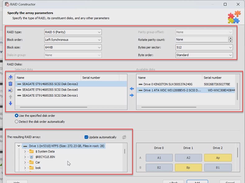 Building RAID with original properties