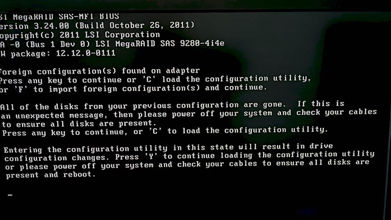 Booting the BIOS for LSI 9280-4i4e controller