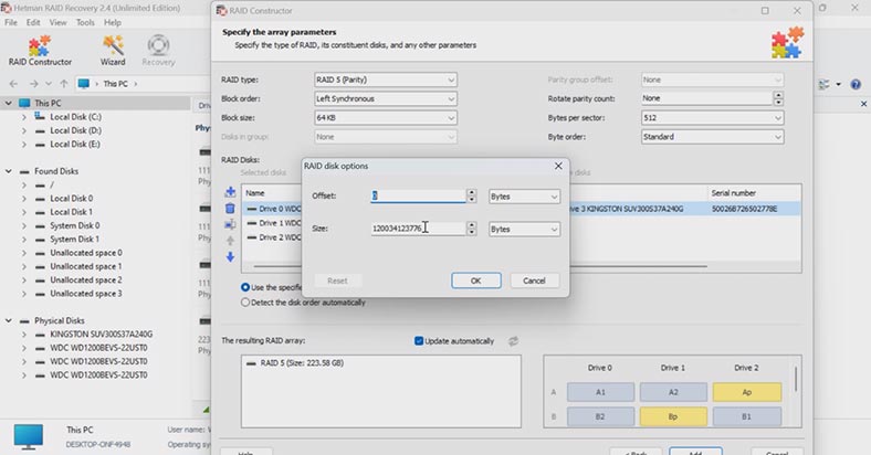 RAID-Parameter manuell eingeben