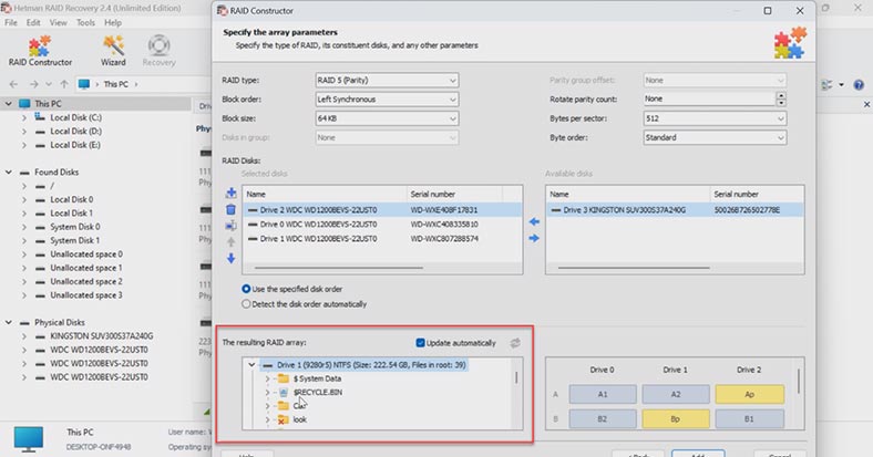 Vista previa de la matriz ensamblada en el constructor