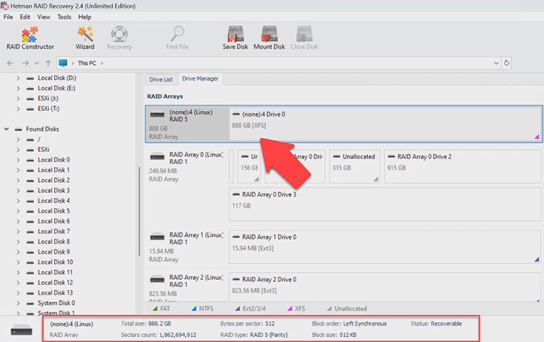 Hetman RAID Recovery reconstruiu o array