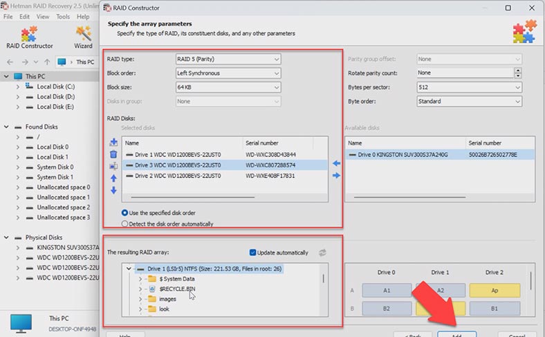 Preview the RAID with the specified properties