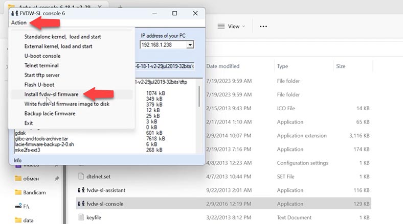 Action – install fvdw-sl firmware