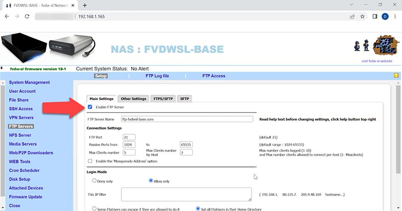 Enabling the FTP server