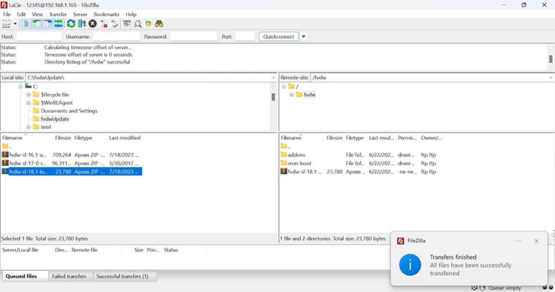 Descargar archivos de actualización al dispositivo