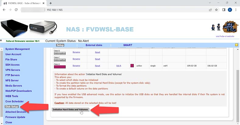 Festplatten und Volumes initialisieren