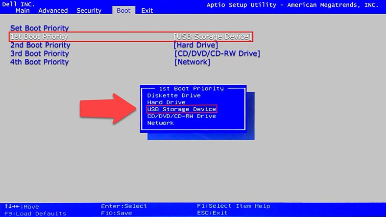 Définition de la priorité de démarrage sur USB dans le BIOS