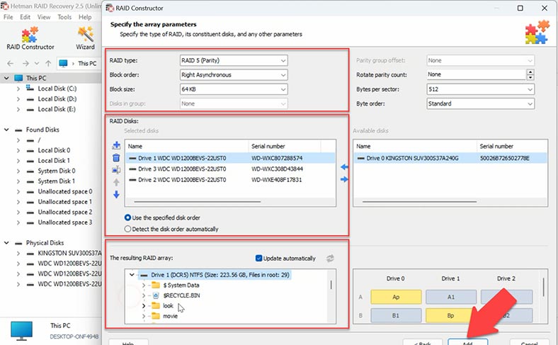 Preview the manually built array