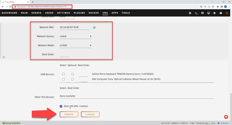 Creación de una máquina virtual en Unraid OS