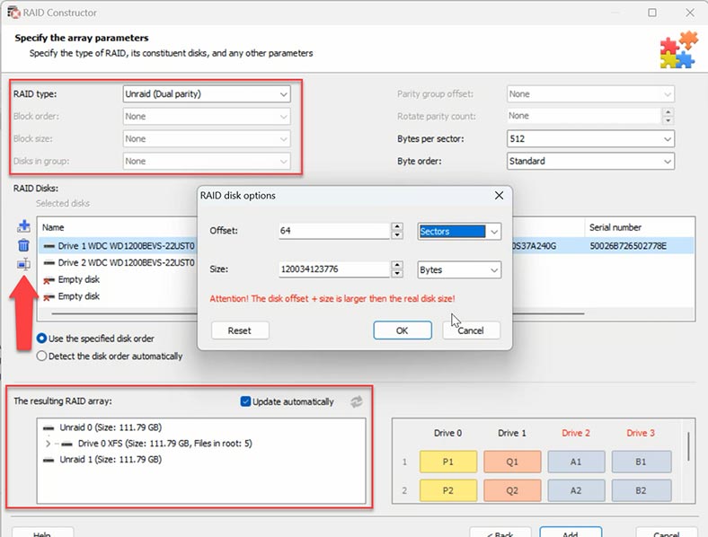 Bekannte RAID-Parameter angeben