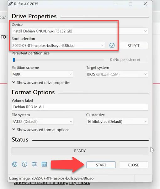 Creating the bootable drive with Rufus