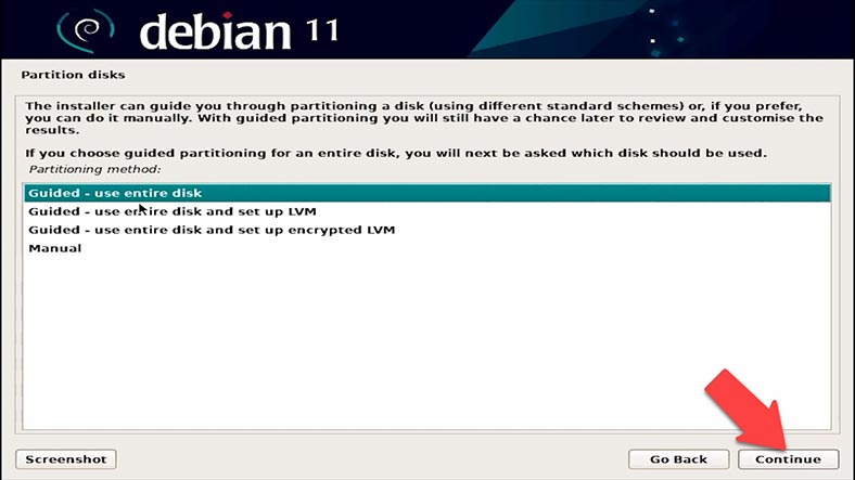 Disk partitioning - Guided – entire disk