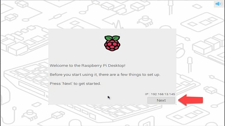 Janela de boas-vindas Raspberry Pi OS