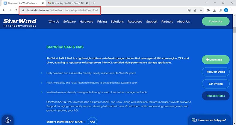 Laden Sie das ISO-Image des StarWind SAN & NAS-Betriebssystems von der offiziellen Website herunter