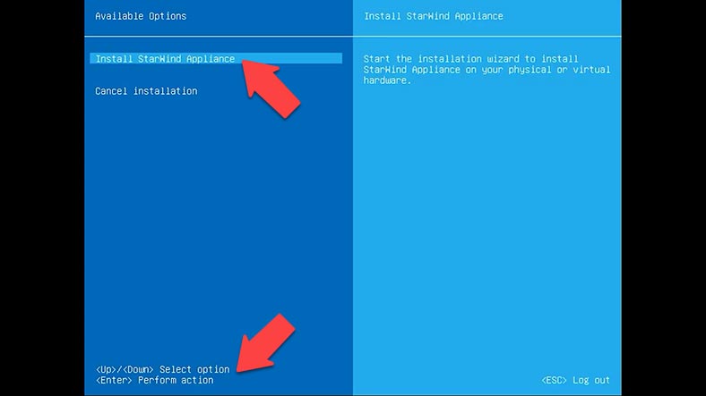 Seleccione el punto Install StarWind Appliance