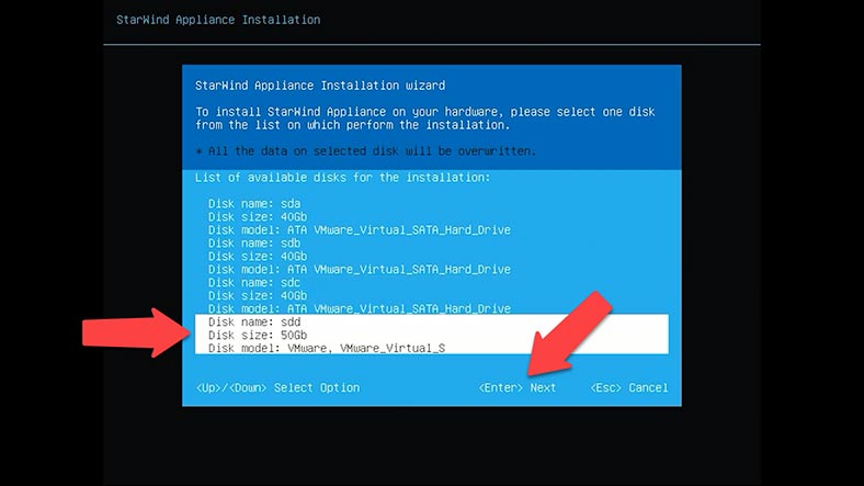 Choose the disk for installation